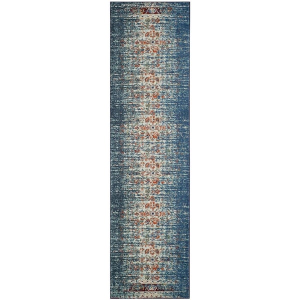 Safavieh Monaco Power Loomed Runner Rug, Blue and Ivory - 2 ft.-2 in. x 8 ft. - MNC208V-28