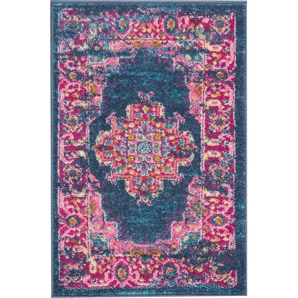 Palacedesigns 2 x 3 ft. Blue & Pink Medallion Scatter Area Rug - PA2627651