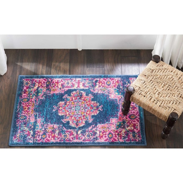 Homeroots 2 x 3 ft. Blue & Pink Medallion Scatter Area Rug - 385251