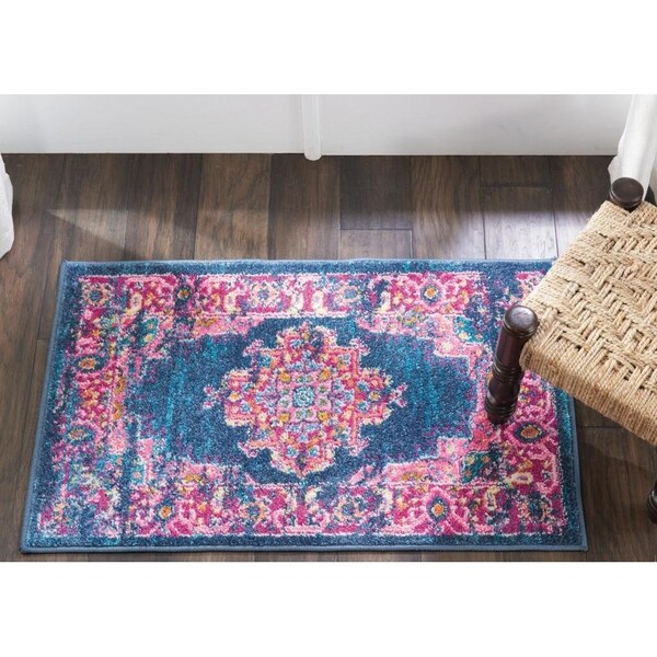 Homeroots 2 x 3 ft. Blue & Pink Medallion Scatter Area Rug - 385251