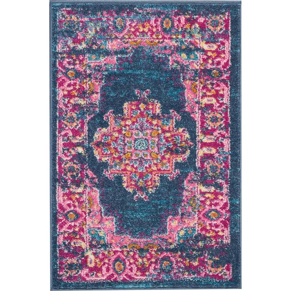 Homeroots 2 x 3 ft. Blue & Pink Medallion Scatter Area Rug - 385251