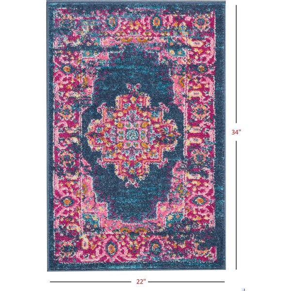 Homeroots 2 x 3 ft. Blue & Pink Medallion Scatter Area Rug - 385251