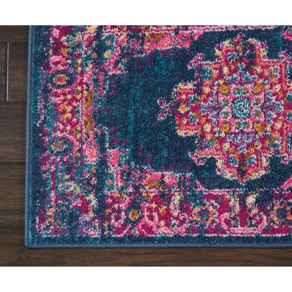 Homeroots 2 x 3 ft. Blue & Pink Medallion Scatter Area Rug - 385251