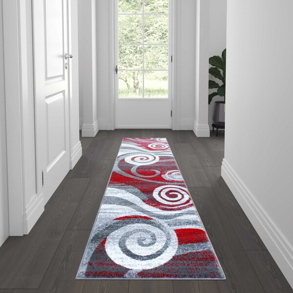Flash Furniture Red 2' x 7' Modern Swirl Pattern Area Rug - OKR-RG1103-27-RD-GG