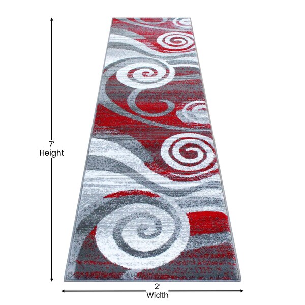 Flash Furniture Red 2' x 7' Modern Swirl Pattern Area Rug - OKR-RG1103-27-RD-GG