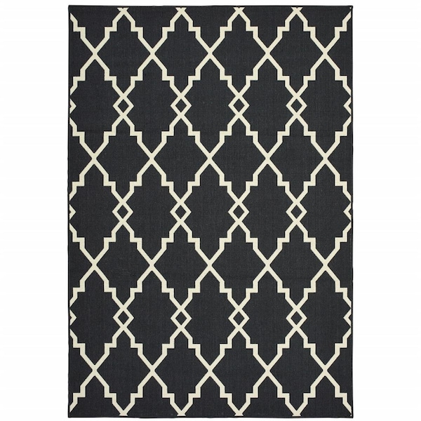 Homeroots 2 x 4 ft. Black & Ivory Trellis Indoor & Outdoor Area Rug - 389625