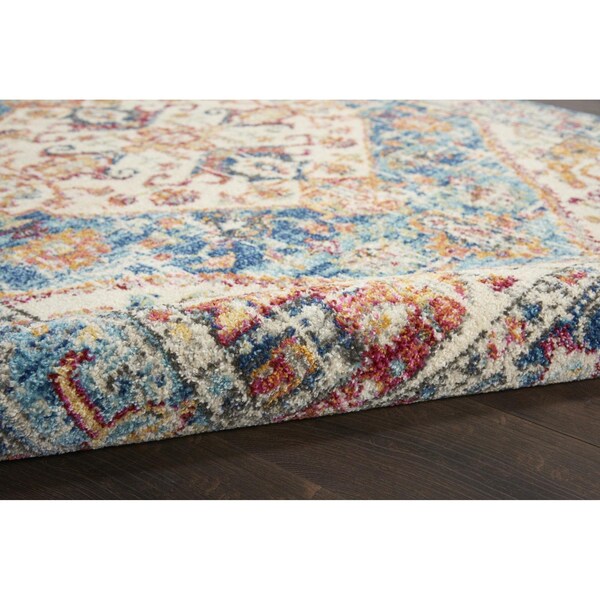 Homeroots 5 ft. Round Ivory & Light Blue Distressed Area Rug - 385551