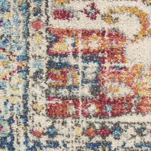 Homeroots 5 ft. Round Ivory & Light Blue Distressed Area Rug - 385551