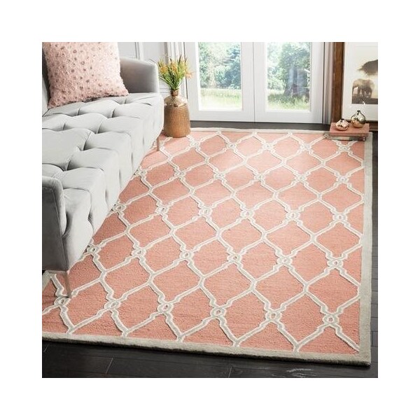 Safavieh Cambridge Hand Tufted Small Rectangle Rug- Coral - Ivory- 3 x 5 ft. - CAM352W-3