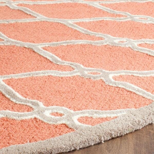 Safavieh Cambridge Hand Tufted Small Rectangle Rug- Coral - Ivory- 3 x 5 ft. - CAM352W-3