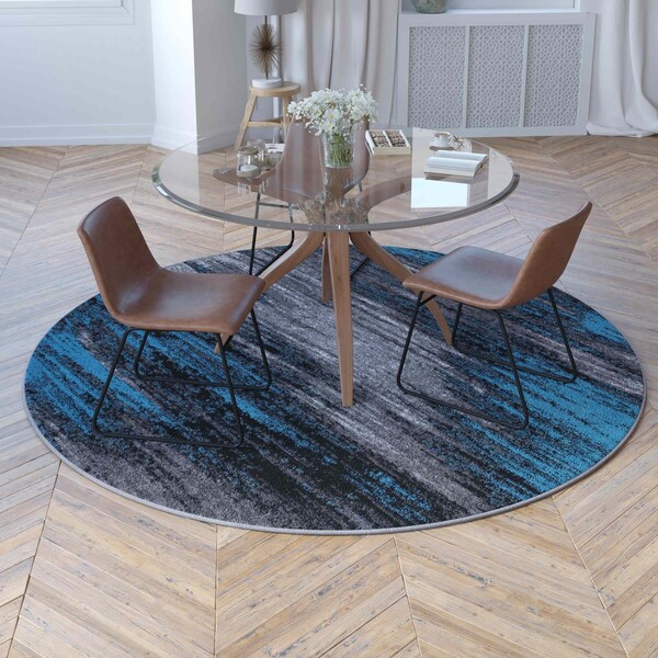 Flash Furniture Blue 7' x 7' Round Abstract Design Accent Area Rug - ACD-TZ-863-7R-BL-GG
