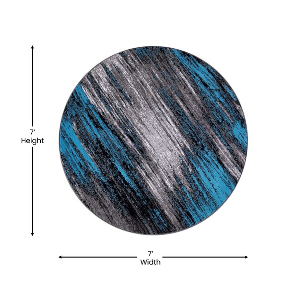 Flash Furniture Blue 7' x 7' Round Abstract Design Accent Area Rug - ACD-TZ-863-7R-BL-GG