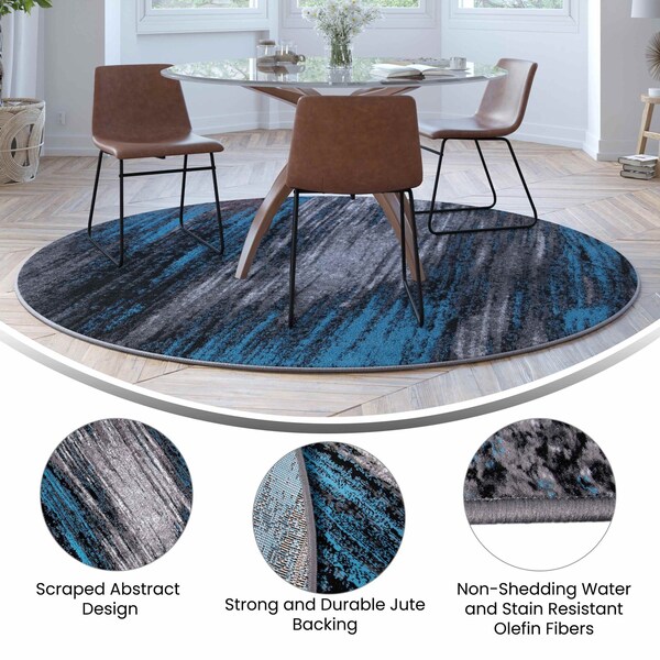 Flash Furniture Blue 7' x 7' Round Abstract Design Accent Area Rug - ACD-TZ-863-7R-BL-GG