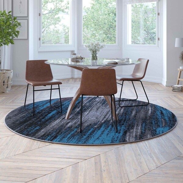 Flash Furniture Blue 7' x 7' Round Abstract Design Accent Area Rug - ACD-TZ-863-7R-BL-GG