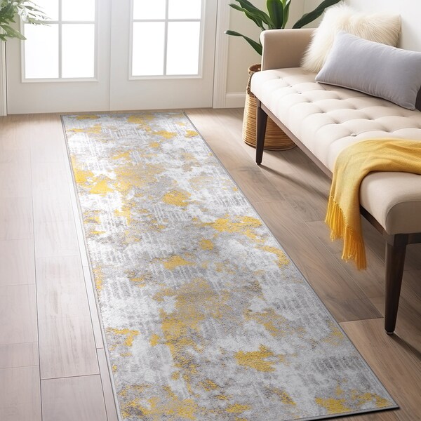 World Rug Gallery Contemporary Abstract Elegance Runner Rug 2'x7' Yellow - 934YELLOW2X7