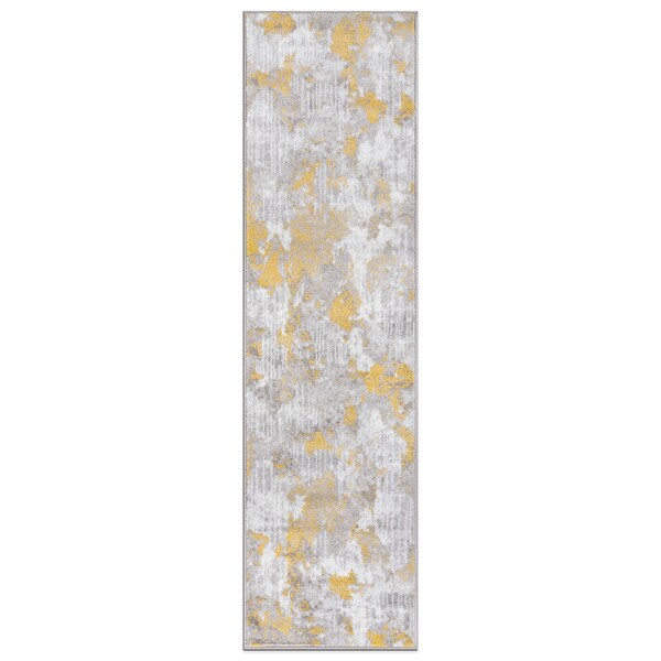 World Rug Gallery Contemporary Abstract Elegance Runner Rug 2'x7' Yellow - 934YELLOW2X7
