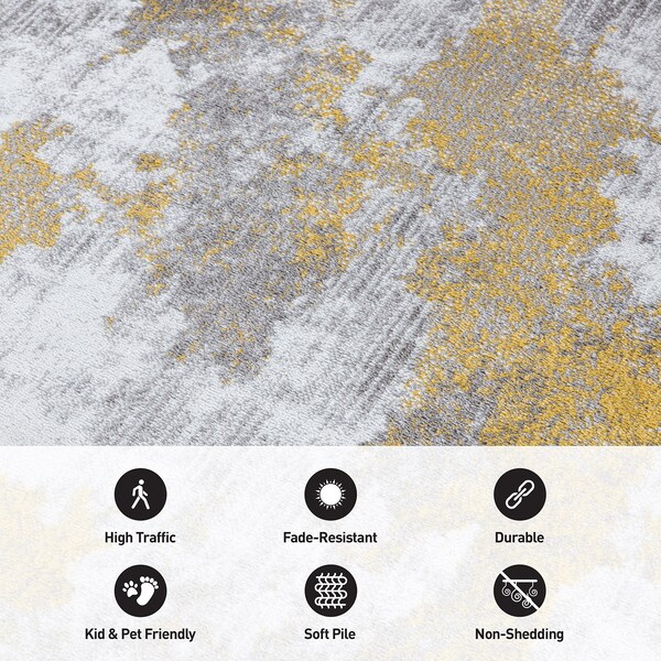 World Rug Gallery Contemporary Abstract Elegance Runner Rug 2'x7' Yellow - 934YELLOW2X7