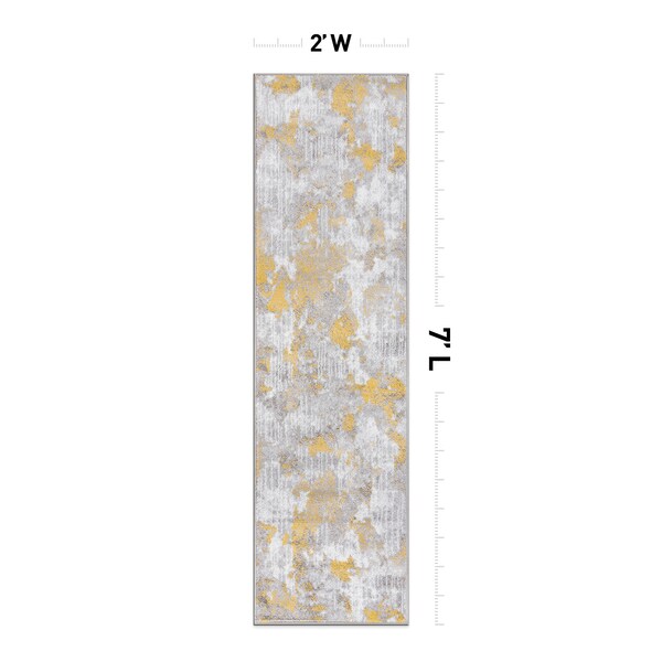 World Rug Gallery Contemporary Abstract Elegance Runner Rug 2'x7' Yellow - 934YELLOW2X7
