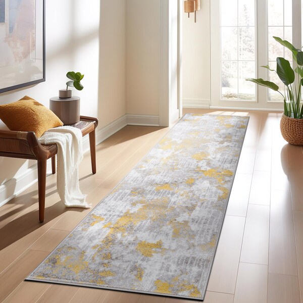 World Rug Gallery Contemporary Abstract Elegance Runner Rug 2'x7' Yellow - 934YELLOW2X7