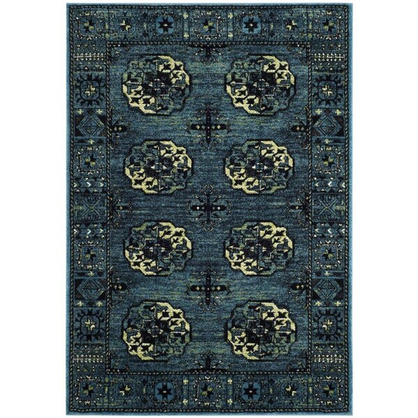 Flowers First 6 ft. 7 in. x 9 ft. Vintage Hamadan Power Loomed Area Rug, Blue & Multi Color - Medium Rectangle - FL1860200