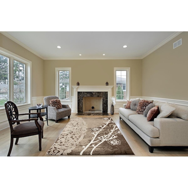 Terreno 5 x 7 ft. Discount World Modern Jersey Collection Stain Resistant Floral Floor Rug - Brown - TE2586243