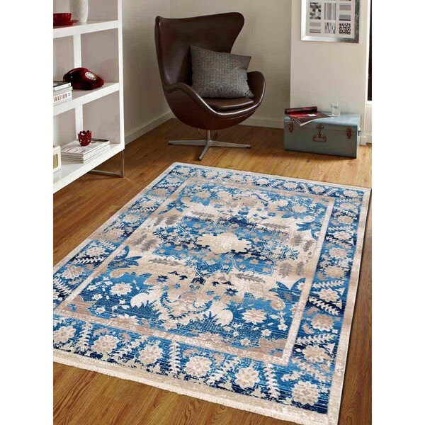 Jensendistributionservices 2 ft. x 3 ft. 10 in. Machine Woven Crossweave Polyester Oriental Rectangle Area Rug, Blue - MI1624667