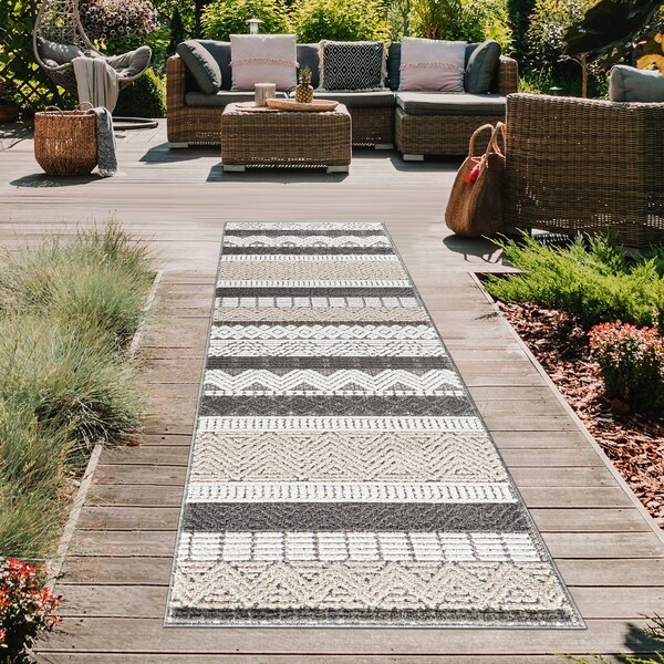 World Rug Gallery Contemporary Boho Indoor/Outdoor Runner Rug 2' x 7' Runner Gray - 5559GRAY2X7