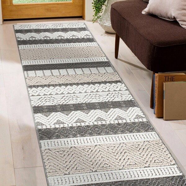World Rug Gallery Contemporary Boho Indoor/Outdoor Runner Rug 2' x 7' Runner Gray - 5559GRAY2X7