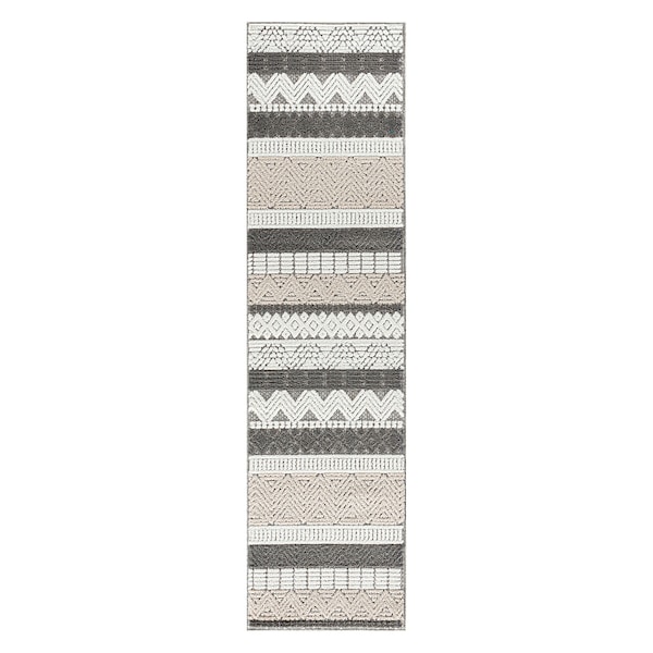 World Rug Gallery Contemporary Boho Indoor/Outdoor Runner Rug 2' x 7' Runner Gray - 5559GRAY2X7