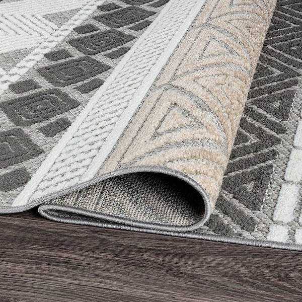 World Rug Gallery Contemporary Boho Indoor/Outdoor Runner Rug 2' x 7' Runner Gray - 5559GRAY2X7
