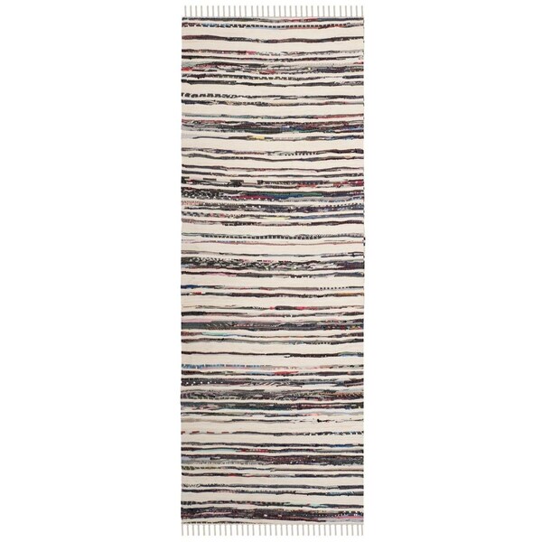 Safavieh 2 ft. - 3 in. x 6 ft. Rag Hand Woven Runner Rug - Ivory and Charcoal - RAR126Q-26