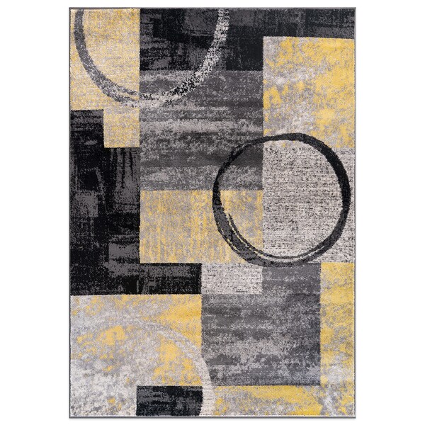 World Rug Gallery Contemporary Abstract Circle Design Soft Area Rug 8'8'' x 12' Yellow - 307YELLOW8X12