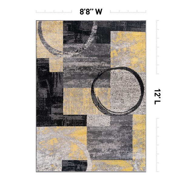 World Rug Gallery Contemporary Abstract Circle Design Soft Area Rug 8'8'' x 12' Yellow - 307YELLOW8X12