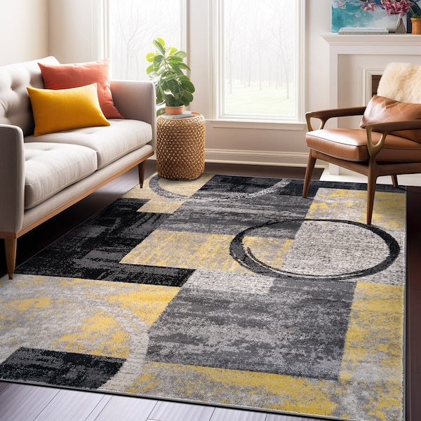 World Rug Gallery Contemporary Abstract Circle Design Soft Area Rug 8'8'' x 12' Yellow - 307YELLOW8X12