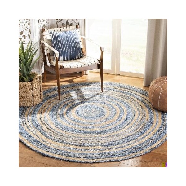 Safavieh 5 x 5 ft. Cape Cod Collection Global Round Hand Woven Rug Blue & Natural - CAP209L-5R