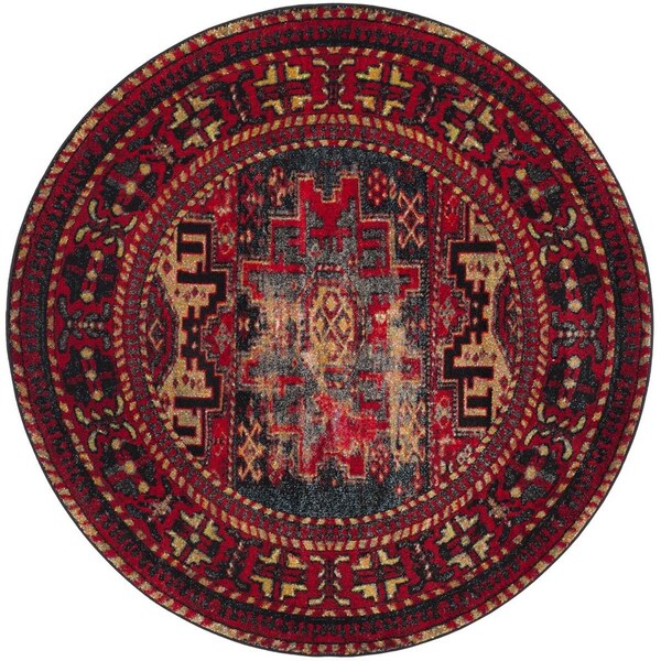 Safavieh 3 x 3 ft. Vintage Hamadan Power Loomed Round Area Rug; Red & Multi Color - VTH213A-3R
