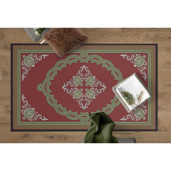 Deerlux Transitional Living Room Area Rug with Nonslip Backing, Red Medallion Pattern, 4 x 6 ft Small - QI003643.S