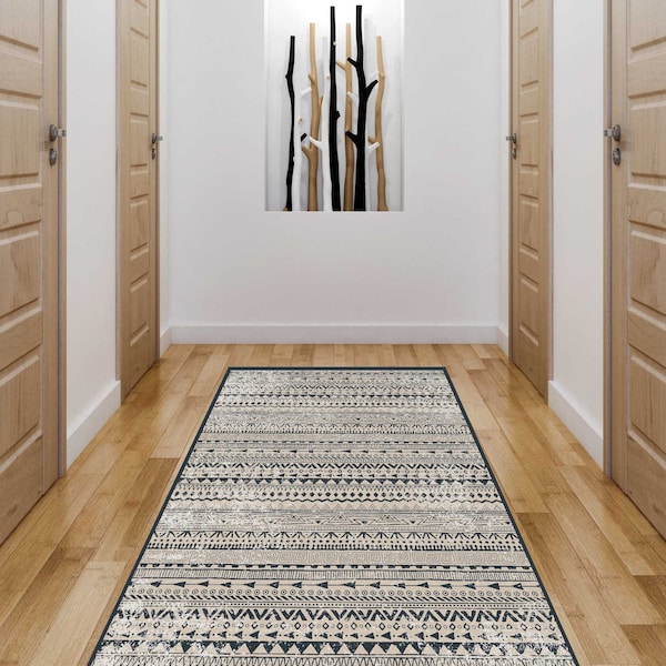 Deerlux Boho Living Room Area Rug with Nonslip Backing, Bohemian Tribal Print Pattern, 2.5 x 6.5 Ft Runner - QI003648.R