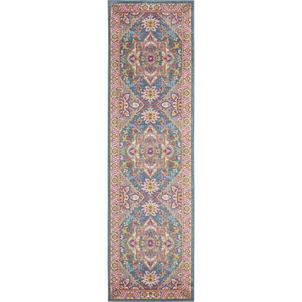 Palacedesigns 2 x 8 ft. Teal & Pink Medallion Runner Rug - PA3663228