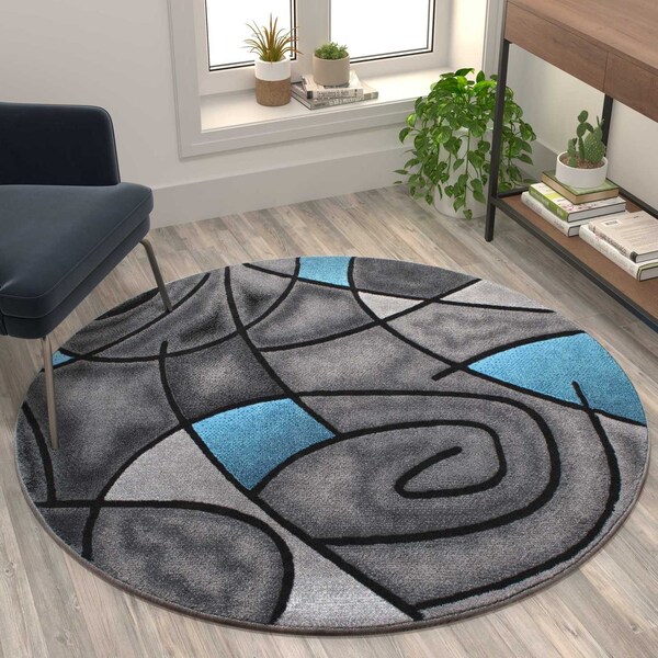 Flash Furniture Blue 5' x 5' Round Abstract Design Area Rug - ACD-RGTRZ860-55-BL-GG