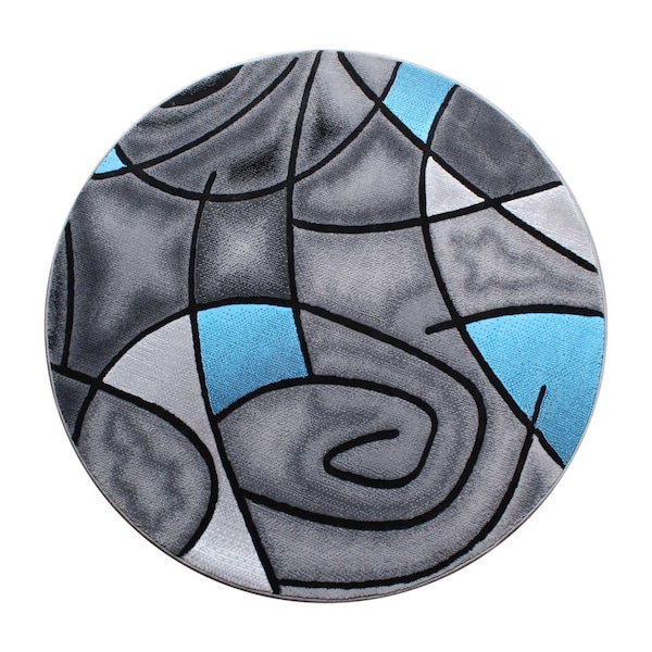 Flash Furniture Blue 5' x 5' Round Abstract Design Area Rug - ACD-RGTRZ860-55-BL-GG