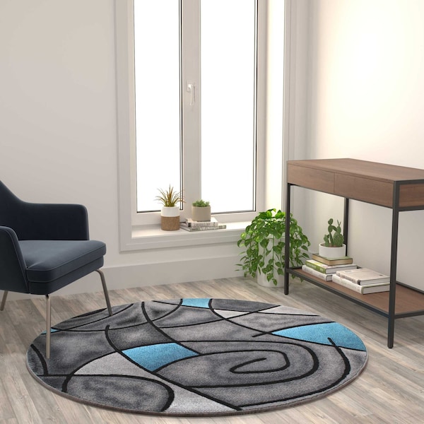 Flash Furniture Blue 5' x 5' Round Abstract Design Area Rug - ACD-RGTRZ860-55-BL-GG