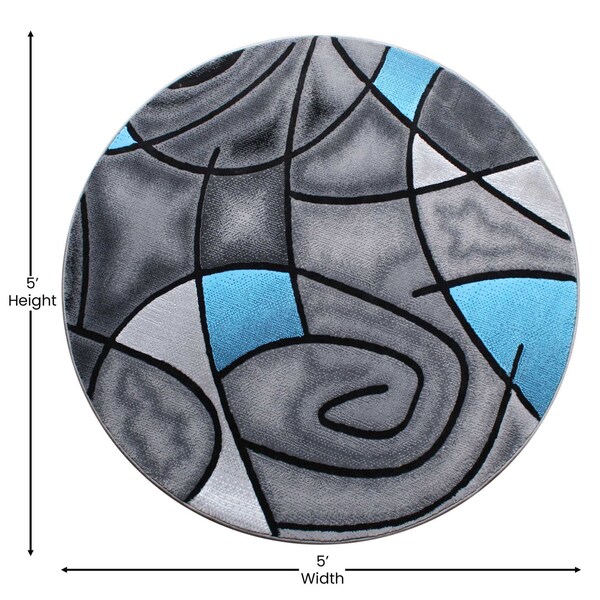 Flash Furniture Blue 5' x 5' Round Abstract Design Area Rug - ACD-RGTRZ860-55-BL-GG