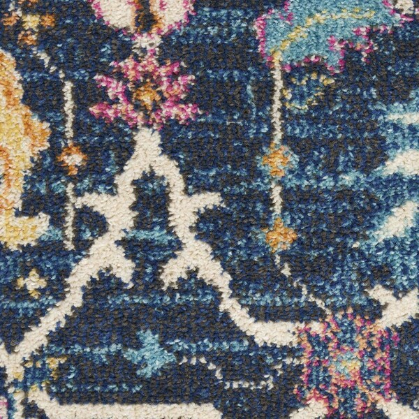 Homeroots 5 ft. Round Navy Blue Floral Buds Area Rug - 385237