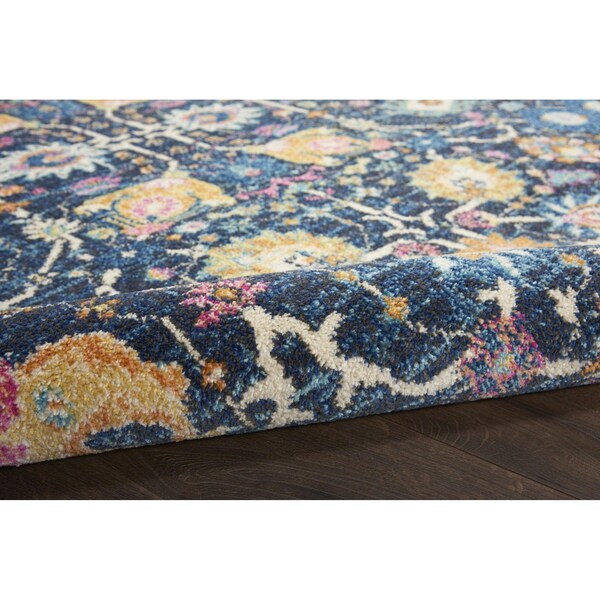 Homeroots 5 ft. Round Navy Blue Floral Buds Area Rug - 385237