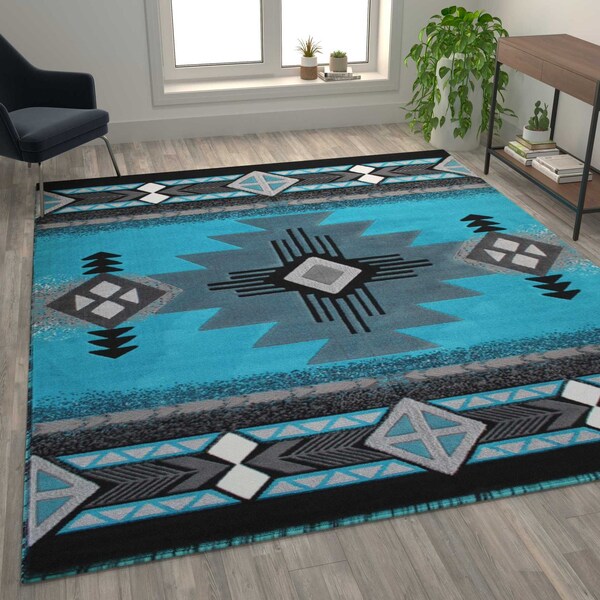 Flash Furniture 8x10 Turquoise Rustic Southwest Style Area Rug - ACD-RGC318-810-TQ-GG
