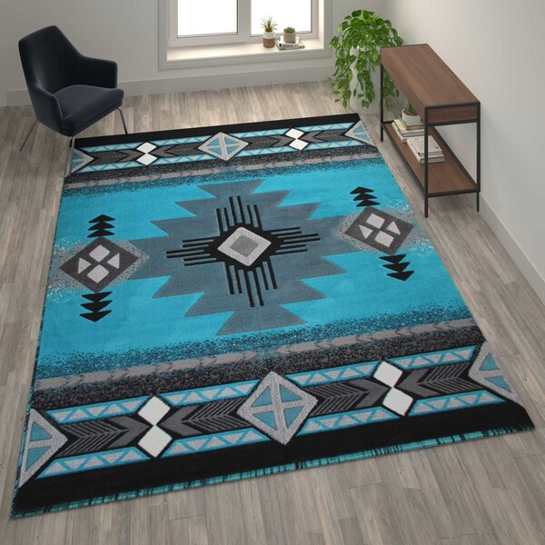 Flash Furniture 8x10 Turquoise Rustic Southwest Style Area Rug - ACD-RGC318-810-TQ-GG