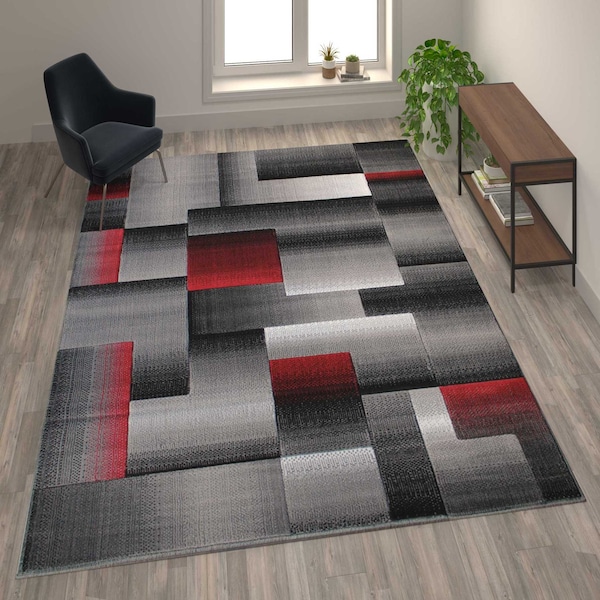 Flash Furniture Red 8' x 10' Modern Color Blocked Area Rug - ACD-RGTRZ861-810-RD-GG