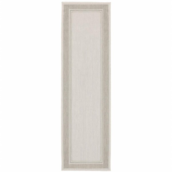 Homeroots 2 x 7 ft. Ivory & Gray Bordered Indoor & Outdoor Runner Rug - 389628