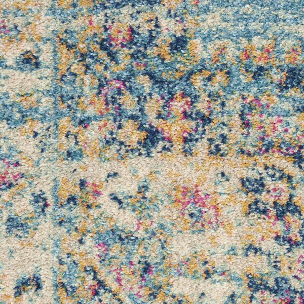 Homeroots 2 x 10 ft. Light Blue Distressed Medallion Runner Rug - 385330